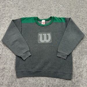 Vtg Wilson Sweatshirt Mens Medium Gray Green Long Sleeve Crewneck Graphic Logo